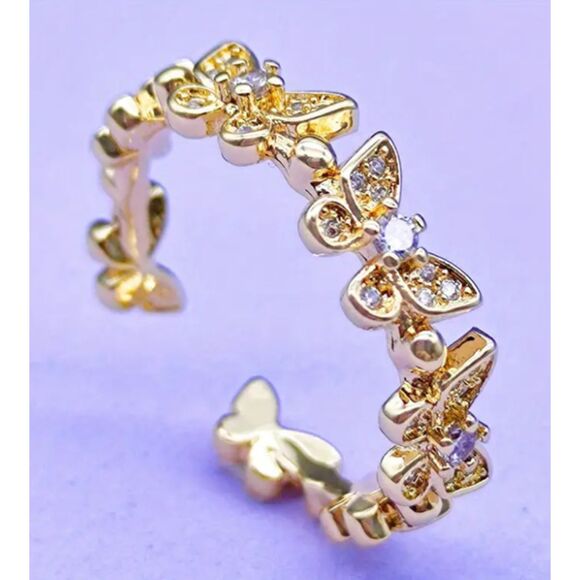 Dainty Gold Rhinestone Butterfly Ring Adjustable Butterflies - Picture 7 of 7